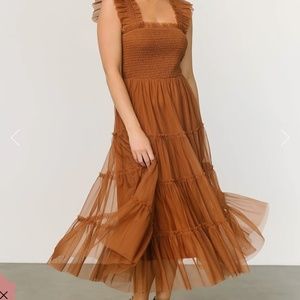 Emma Smocked Tulle Dress (Color: Mocha)